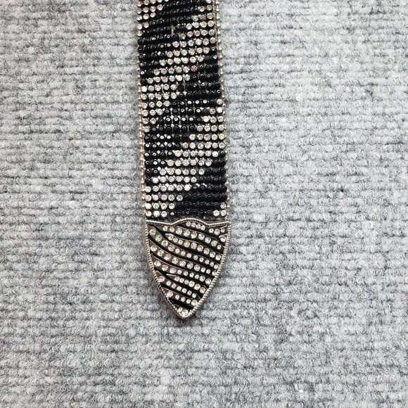 Nocona Belt Womens M Black Leather Rhinestone Bling Stripe Silver Adjustable New main image 8